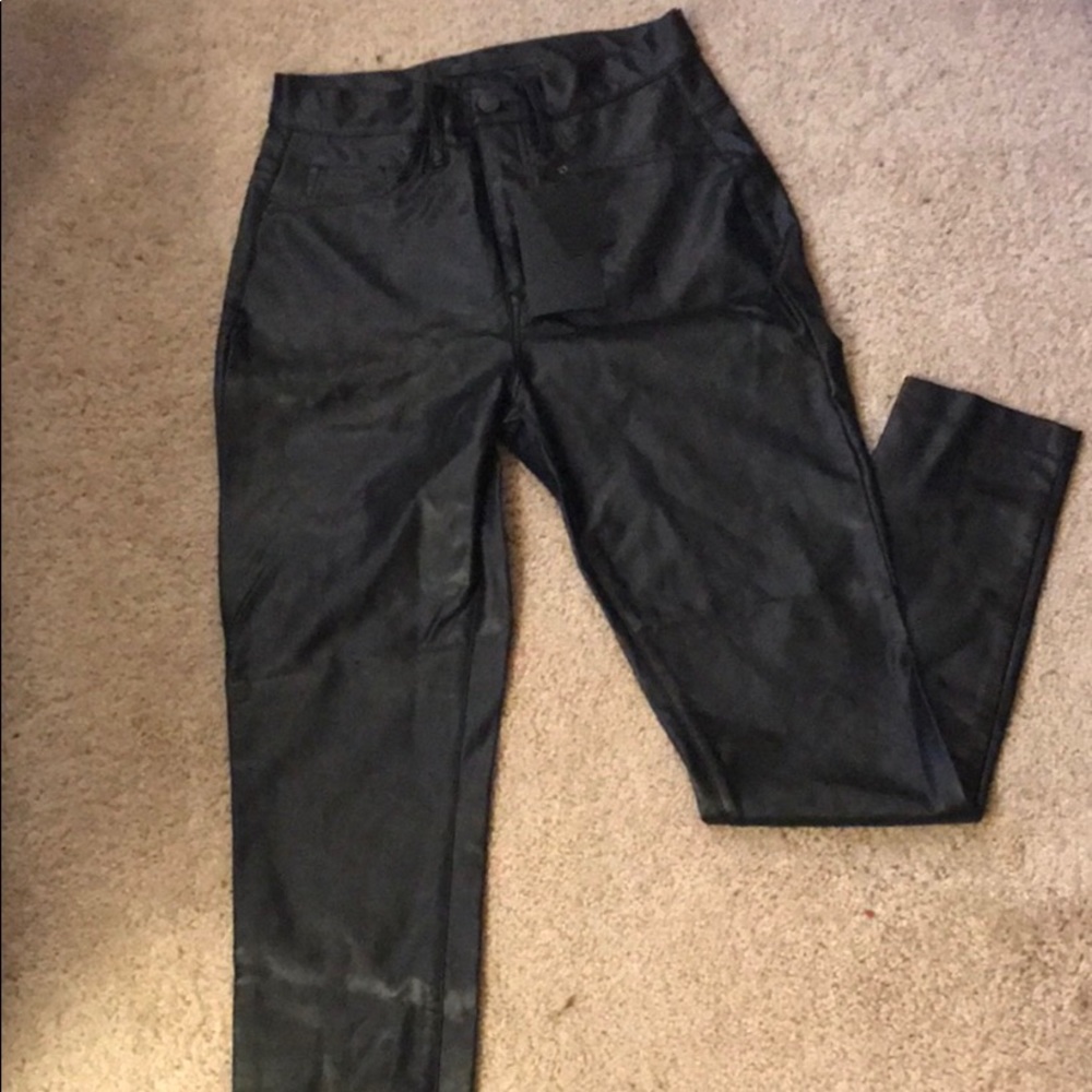 Black high waist faux leather pants